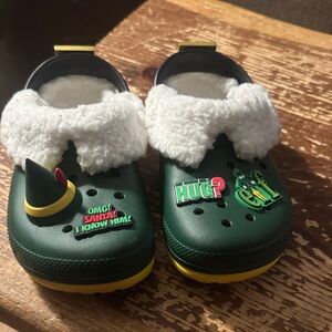 CROCS Kids Green and Yellow ELF Holiday Shoes